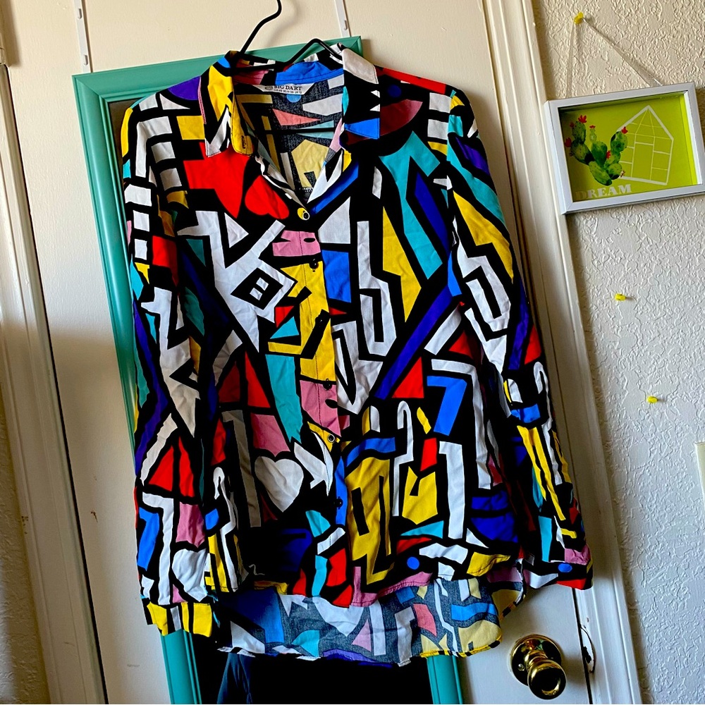 Pop Art Big Dart Blouse Shirt Retro Geometric Print 90s EU 42 UK 12 90s‎ y2k